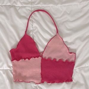 Pink Color Block Crop Top Tank Top